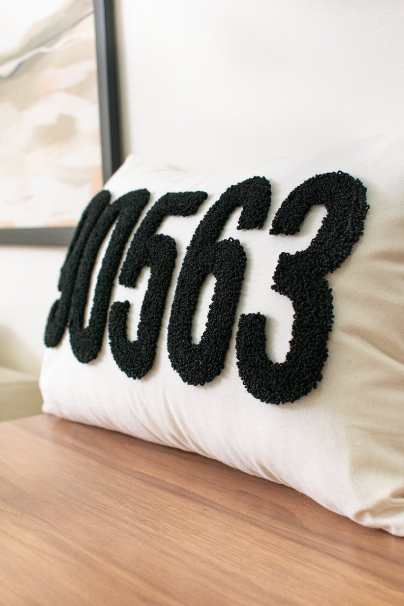 Custom Zip Code Pillow Cover, Punch Needle Pillow, Personalized Pillow, Housewarming Gift, First Home Gift, New Home Gift image 2