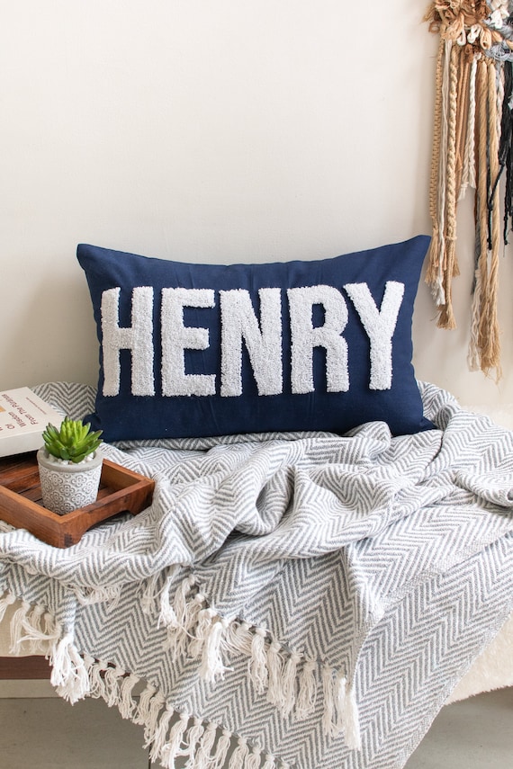Personalized Baby Name Pillow Cover,Custom Pillow Cover,Punch Needle Name Pillow,Personalized Nursery Gift, Kids Room Decor, Baby Room Decor
