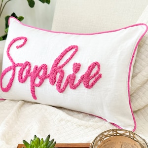 Personalized Baby Name Pillow Cover, Punch Needle Name Pillow, Nursery Gift, Kids Room Decor, Dorm Décor, Sleepover Party Favor