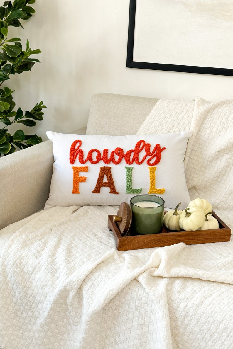 Howdy Fall Pillow Cover for Fall Décor, Thanksgiving, Punch Needle Pillow for Fall Autumn Décor image 2
