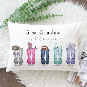 Custom Great Grandma Gifts from Grandkids, Personalized Great Grandma Pillow, Boots Design Gift for Great Grandma