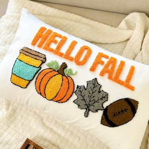 Hello Fall Pillow Cover, Thanksgiving, Punch Needle Pillow for Fall Autumn Décor Bild 1