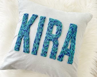 Custom Baby Name Pillow, Custom Pillow Cover, Punch Needle Name Pillow, Nursery Gift, Kids Room Decor, Baby Room Decor