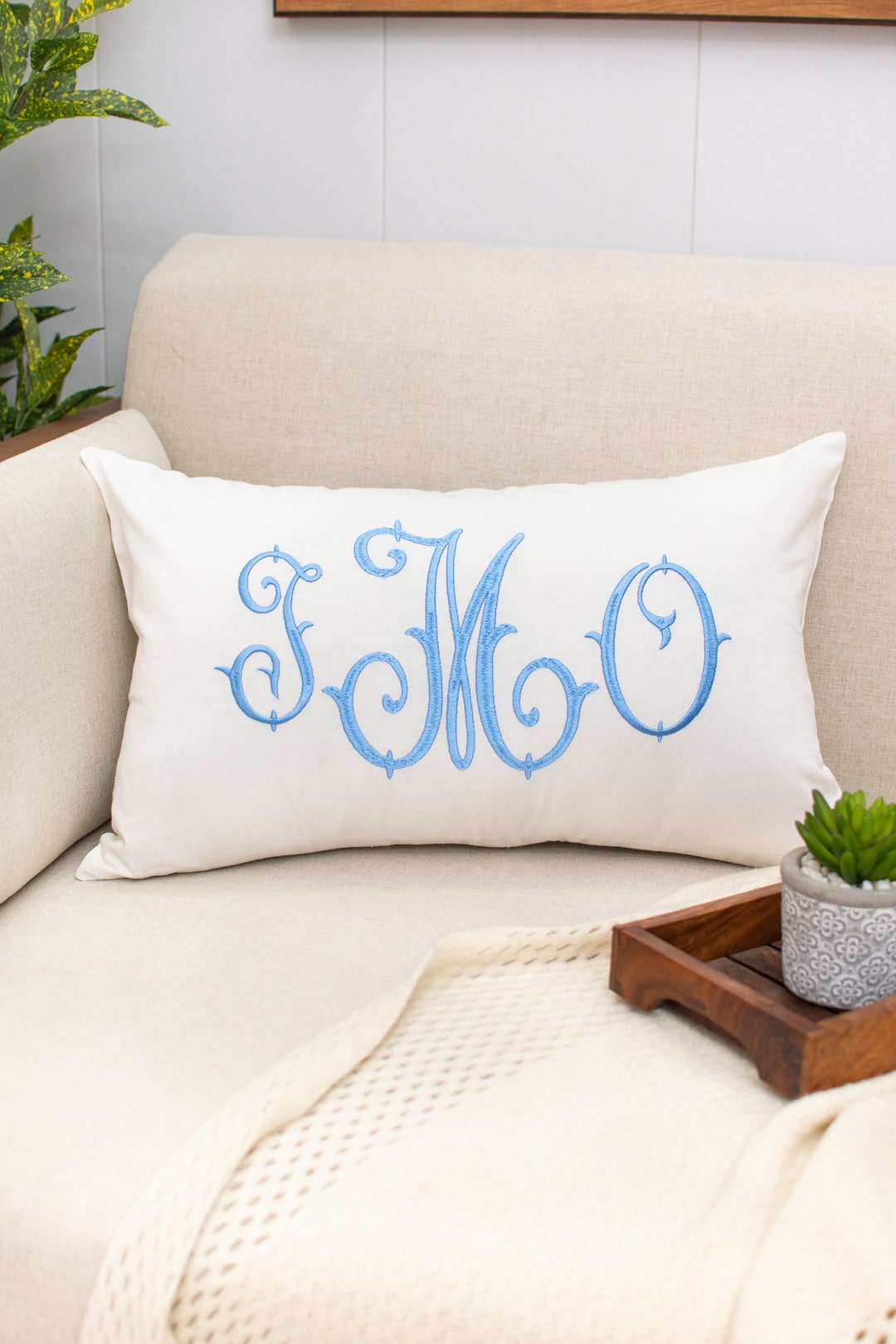Monogrammed Nursery Pillow Cover for Baby Boy, Blue Monogram
