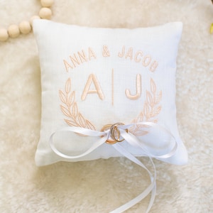 Monogram Ring Bearer Pillow, Linen Embroidered Ring Bearer Pillow, Monogrammed Ring Bearer Pillow, Keepsake image 3