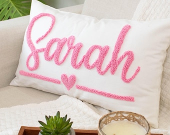 Personalized Name Pillow Cover: Punch Needle Embroidered Kid Room Decor