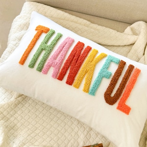 Thankful Pillow Cover for Fall Décor, Thanksgiving, Punch Needle Pillow for Fall Autumn Décor