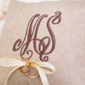 Monogram Ring Bearer Pillow, Linen Embroidered Ring Bearer Pillow, Monogrammed Ring Bearer Pillow, Keepsake image 5