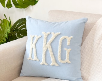 Custom Monogram Pillow Cover with Punch Needle Embroidery, Personalized Wedding Gift for Couple, Custom Monogram Gift, Wedding Pillowcase