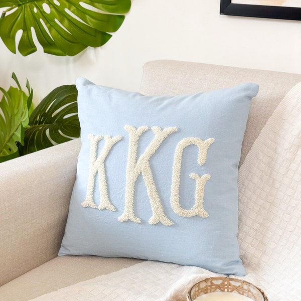 Custom Monogram Pillow Cover with Punch Needle Embroidery, Personalized Wedding Gift for Couple, Custom Monogram Gift, Wedding Pillowcase