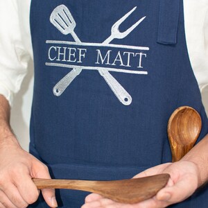 Custom Embroidered Chef Apron with for Him, Father's Day Gift for Dad, Grandpa, Papa, Grill Apron for men, Grilling Gifts for Men immagine 9