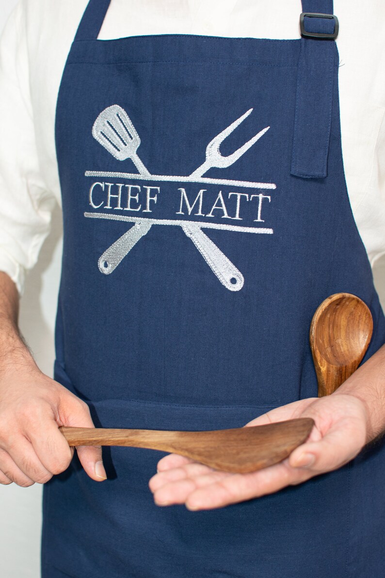 Custom Embroidered Chef Apron with for Him, Father's Day Gift for Dad, Grandpa, Papa, Grill Apron for men, Grilling Gifts for Men immagine 9