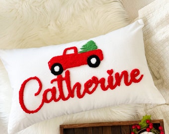 Custom Christmas Name Embroidered Pillow Cover for Baby's First Christmas, Custom Punch Needle Pillow, Christmas Kids Room Decor