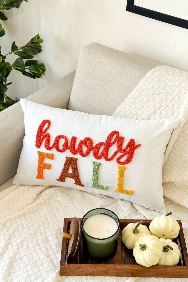 Howdy Fall Pillow Cover for Fall Décor, Thanksgiving, Punch Needle Pillow for Fall Autumn Décor image 9