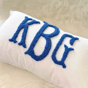 Monogram Pillow Cover with Punch Needle Embroidery, Personalized Wedding Gift for Couple, Custom Monogram Gift, Initial Pillow image 1