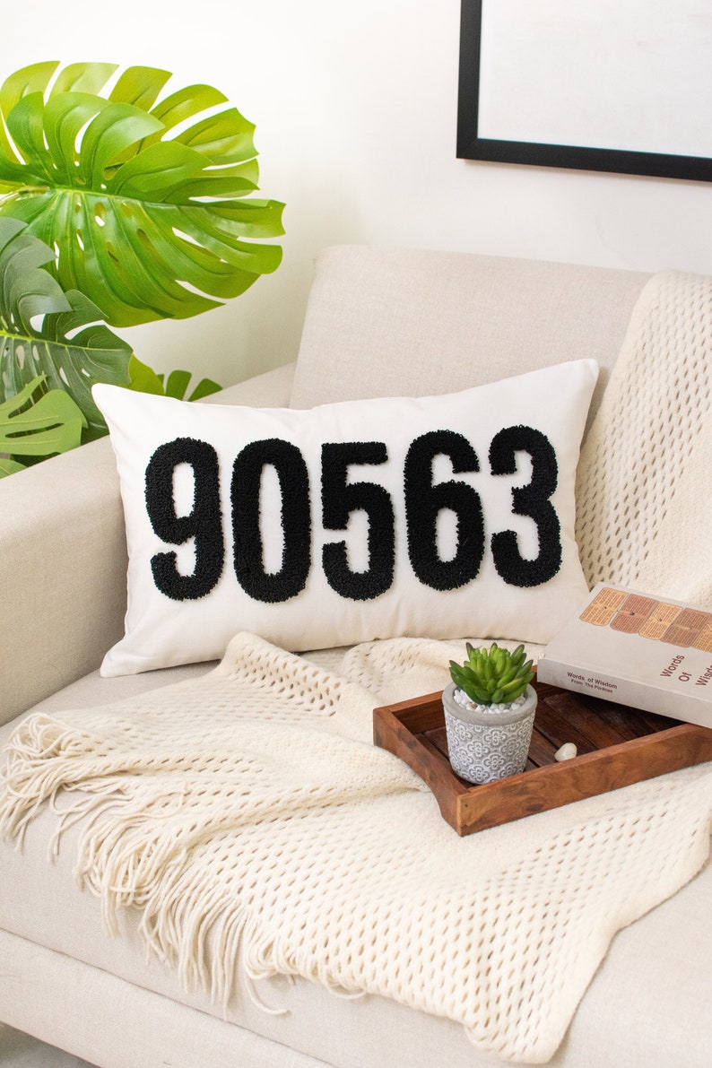 Custom Zip Code Pillow Cover, Punch Needle Pillow, Personalized Pillow, Housewarming Gift, First Home Gift, New Home Gift image 1