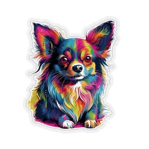Vibrant Pop Art Long-Hair Chihuahua sticker - fun and colorful design for any dog lover