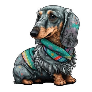 Cute | Fun | Long Hair Dachshund | Dappled | Gray | Pet | Dog | Personalize | Digital Image | PNG | SVG