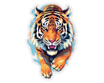 Vibrant Running Tiger Kiss-Cut Sticker | Laptop Decal, Water-Resistant Vinyl