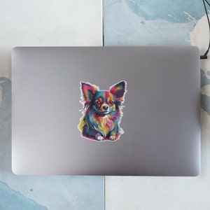 Vibrant Pop Art Long-Hair Chihuahua sticker - fun and colorful design for any dog lover on a laptop