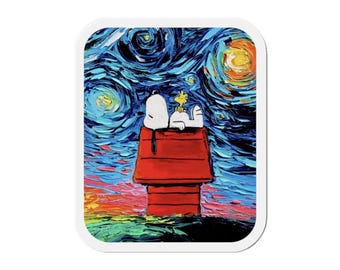 Starry Night | Cute Cartoon | Van Gogh | Art | Home Decor | Comic | Gift | Die-Cut Magnet | Limited Edition