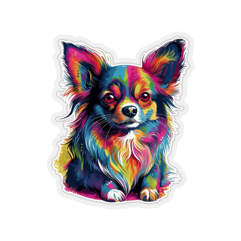 Vibrant Pop Art Long-Hair Chihuahua sticker - fun and colorful design for any dog lover