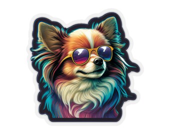 Colorful Long-Hair Chihuahua Pet Sticker | Happy | Sunglasses | Limited Edition | Custom |