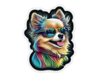 Digital Happy Long-Hair Chihuahua Sticker | Sunglasses | Pet | Multicolor | Limited Edition |