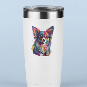 Vibrant Pop Art Long-Hair Chihuahua sticker - fun and colorful design for any dog lover on a water Yeti Tumbler Drinkware