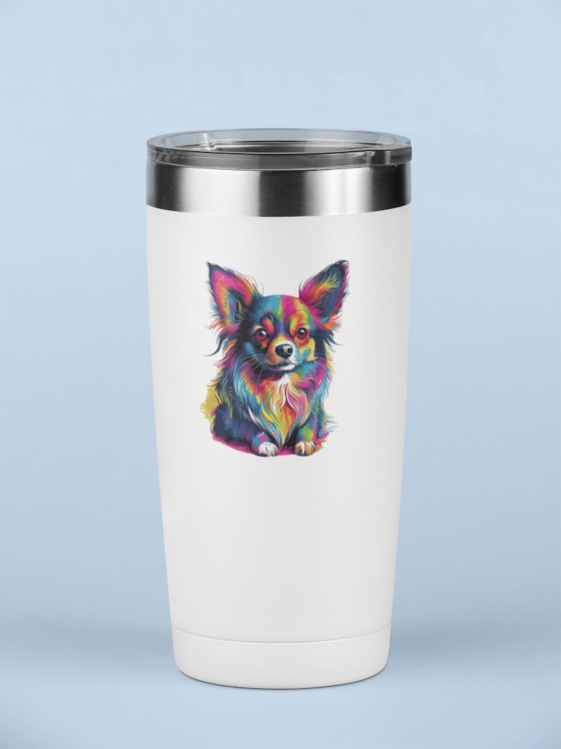 Vibrant Pop Art Long-Hair Chihuahua sticker - fun and colorful design for any dog lover on a water Yeti Tumbler Drinkware