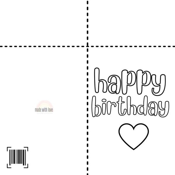 Handmade Printable Birthday Card From Kids, Children, diY Card, Fold and Color, Download, Birthday Card,