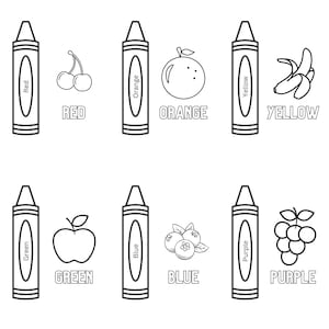 Color Coloring Work Sheets, POD, Fruit theme, ROYGBIV, Printable Coloring page, Daycare Worksheet, Preschool, PreK, Curriculum, Instant