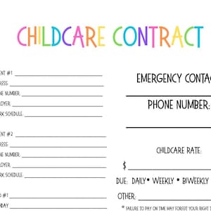 Childcare Contract Form, Daycare Enrollment, Printable, Digital Download, Agreement, Schedule, Parent Information, Packet, Registration