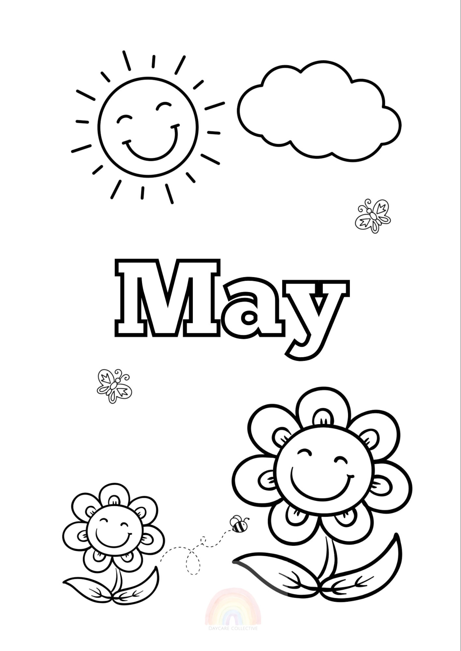 May Coloring Sheet, Prek Months Worksheet, Spring Printable, Daycare