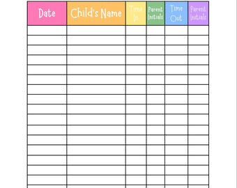 Sign In Sheet Sign Out Sheet Daycare Preschool Childcare Printable Download Daycare Forms Colorful Instant