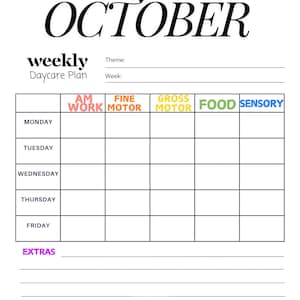 October Weekly Lesson Planning for Daycare, Preschool, Homeschool, Monthly