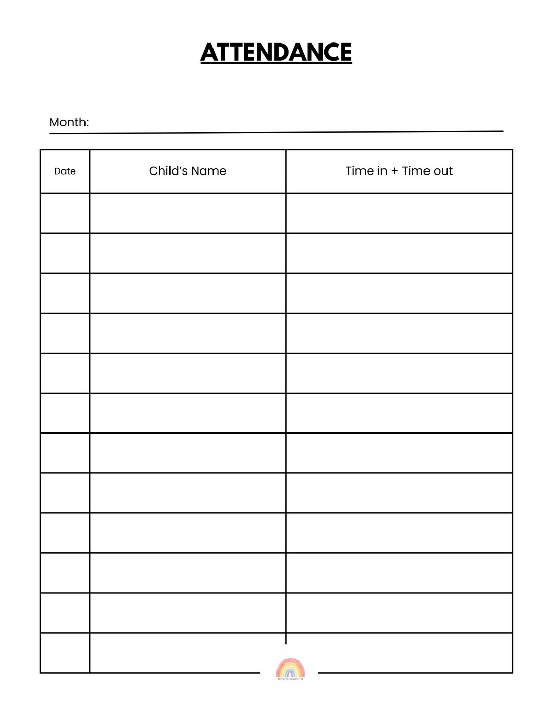 Daily Attendance Sheet, Sign in Sign Out, Childcare, Daycare Forms ...