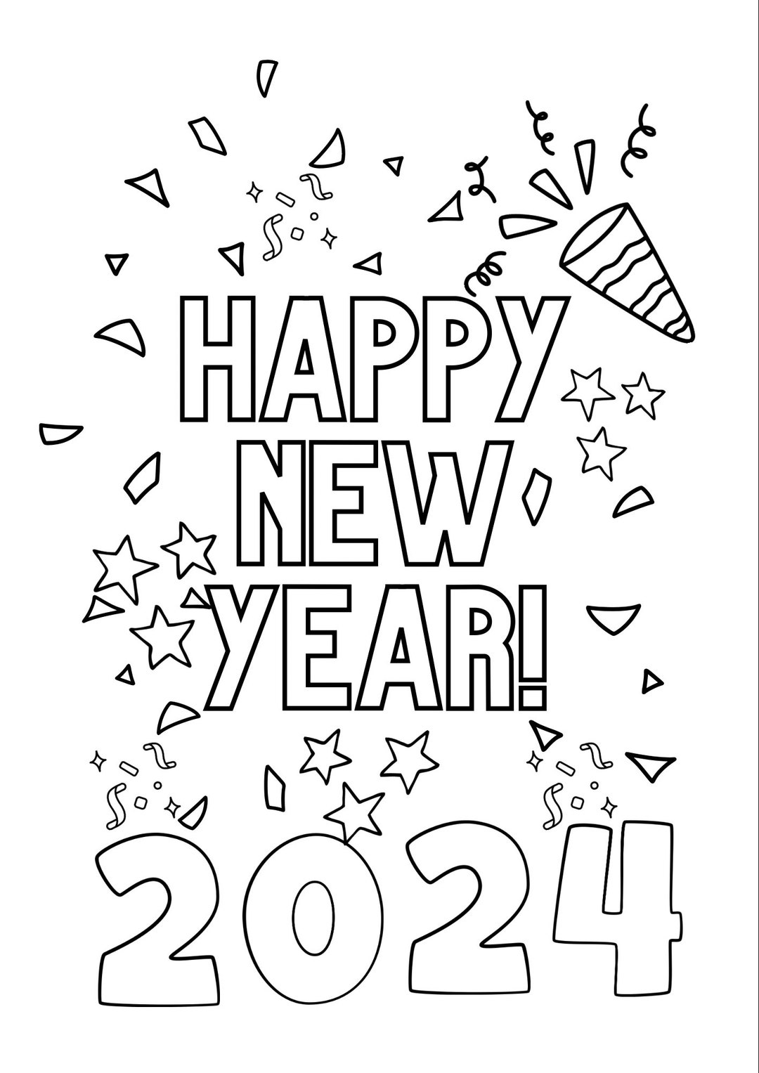 Happy New Year Coloring Sheet for Kids, Digital Print, Children ...