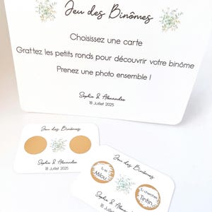 Cartes a gratter personnalisées, jeu du binôme, animation mariage et fêtes.