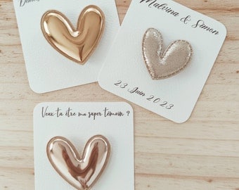 Broche coeur message personnalisé. Cadeaux d'invités pour mariage, cadeau evjf, anniversaire, témoin, baptême, communion, marraine