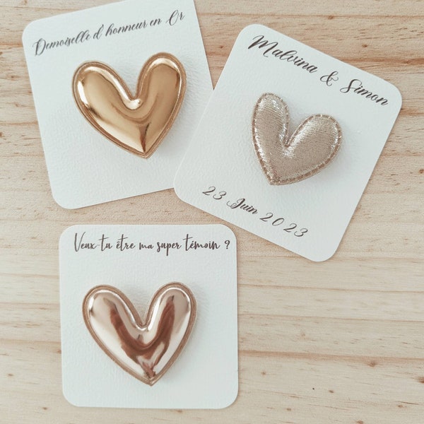 Broche coeur message personnalisé. Cadeaux d'invités pour mariage, cadeau evjf, anniversaire, témoin, baptême, communion, marraine