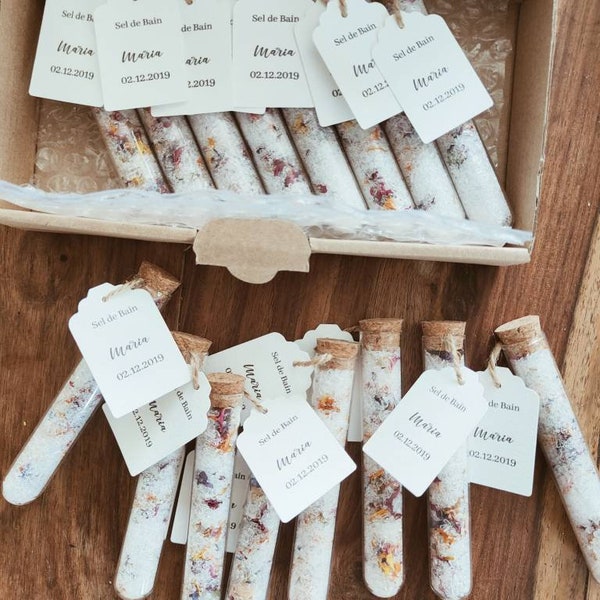 Flowered Bath Salt test tube with personalized label
