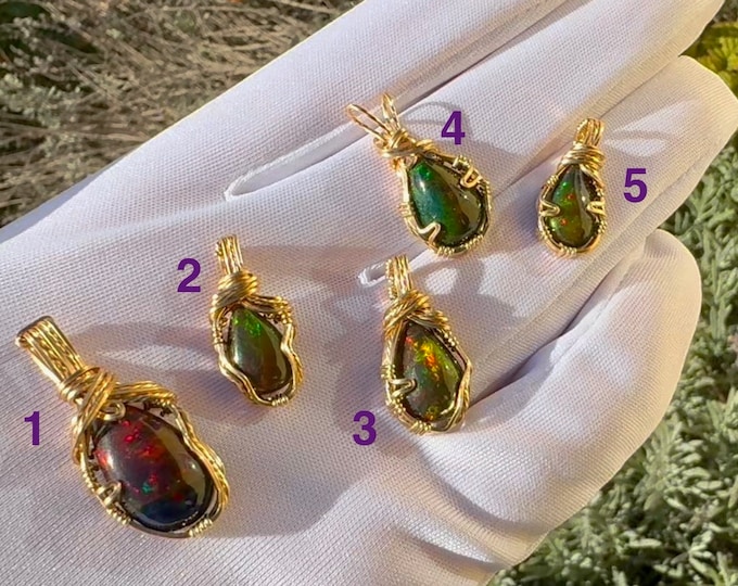 Black Opal Necklace, Opal Jewelry, Delicate Pendant Necklace for Women ...
