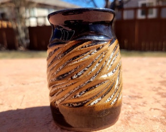 Tiger Stripe Hand-Carved Wheel-Thrown Bud Vase