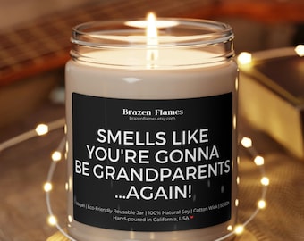 Pregnancy Announcement Gift Smells Like You're Gonna Be Grandparents...Again! Eco-Friendly 100% Soy Candle, 9oz