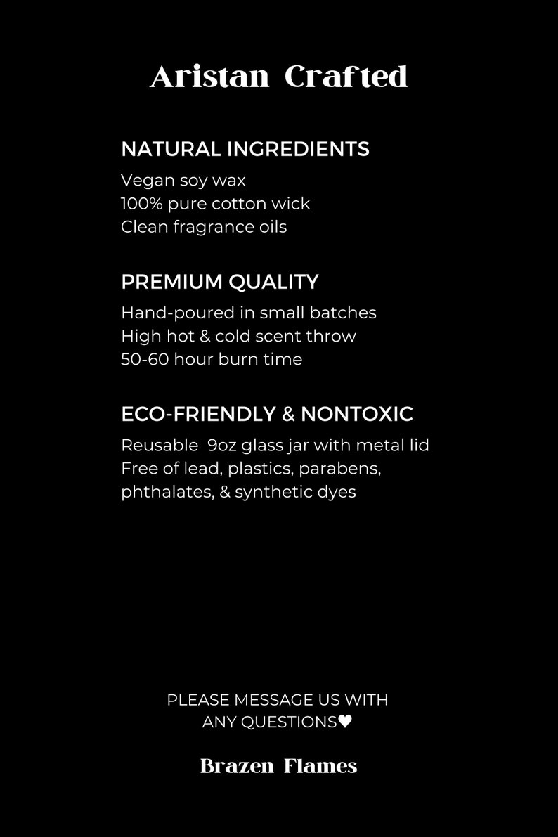 Puede incluir: Texto blanco sobre fondo negro. Se lee "Aristan Crafted" y detalles del producto, incluyendo "Ingredientes naturales", "Calidad premium" y "Ecol&oacute;gico y no t&oacute;xico". Tambi&eacute;n menciona un tarro de vidrio de 255 g.