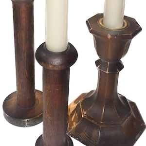 Wooden Dowel Candlestick Holders (x3)