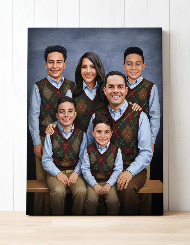 Funny Stepfamily Portrait On Canvas Custom Stepbrothers Wall Art