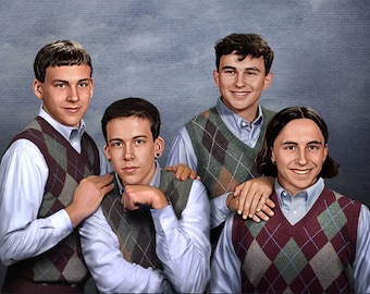 Custom Step Brothers Portrait – 4 Person Funny Poster | Pet or Human | Hilarious Movie Gift for Dad, Brother or BFF