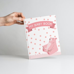 Printable Baby Book Pages /Instant Download / Newborn milestone book / Pink Bear
